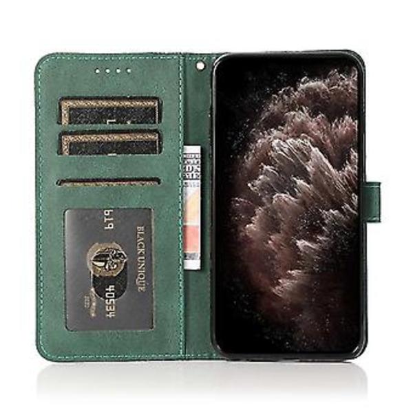 For Samsung Galaxy A02 / M02 To-fargets søm lærtelefonveske (Blå Grønn)