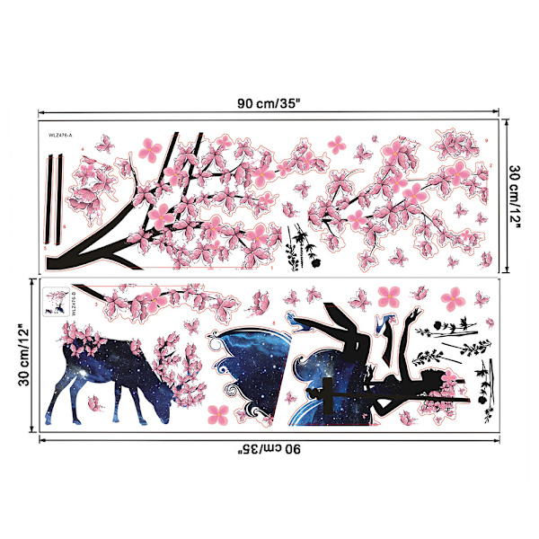 Fille sur une balançoire et silhouette d'élan - Stickers muraux