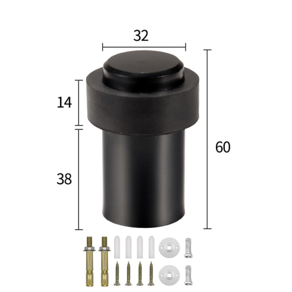 Sorte dørstoppere, kraftige dørstoppere i rustfritt stål, dekorativ veggbeskytter, solid gummi for