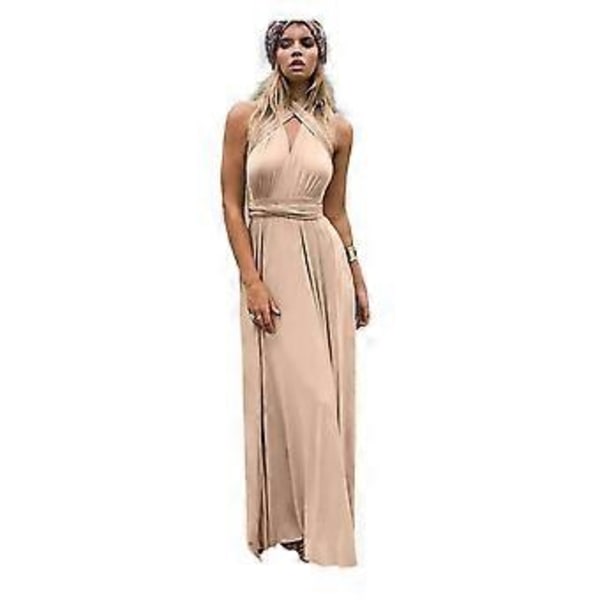 Kvinders Aften Multi Way Wrap Brudepige Formelle Lange Maxi Konvertible Kjole (XL Champagne)