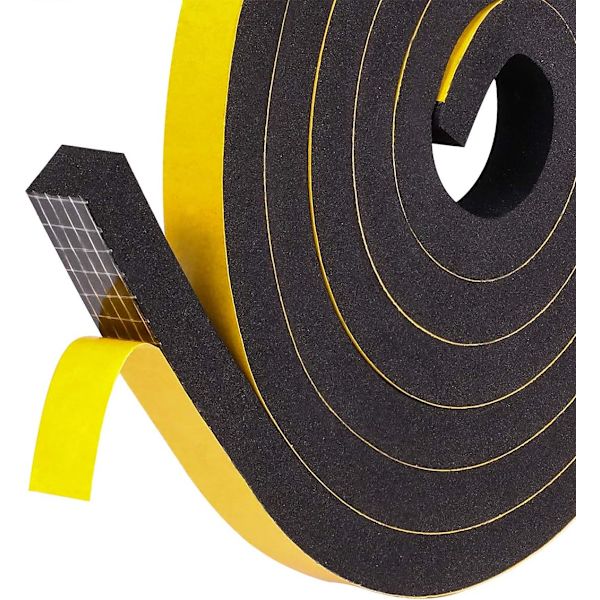 Dør- og vindustetningslist, tetningslist i gummiskum, 12 mm x 10 m
