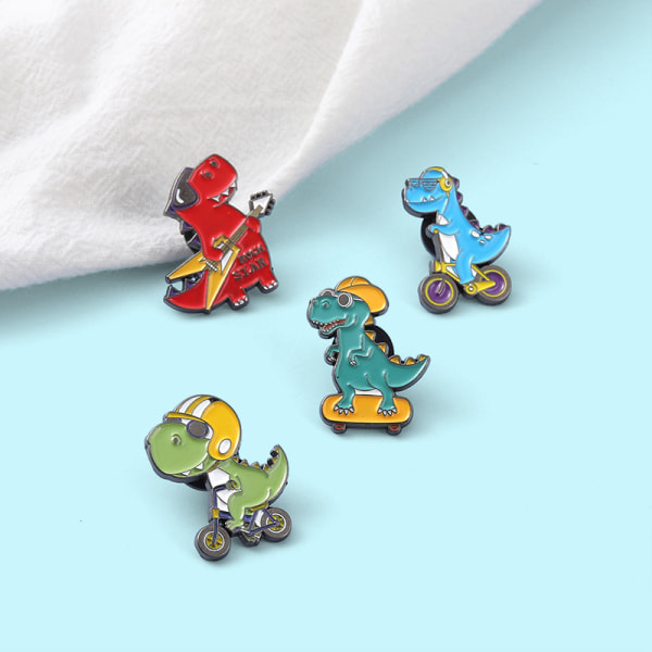 Set of 4 Cute Dinosaur Enamel Pins for Bag, Jackets, Clothes