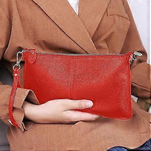Äkta Läder Dam Crossbody Väska, Trendig och Mångsidig Enkel Axelväska (Vattenmelonröd)