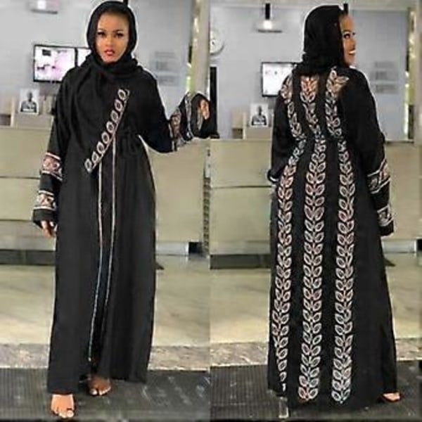 Kvindes Løstsiddende Talje Muslimsk Kjole Islamisk Abaya Cocktail Party Robe Kaftan (Sort)