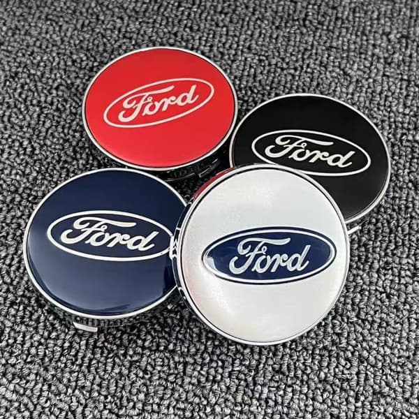 Uppsättning om 4: Silverdekaler för Ford eftermarknadsnavkapslar (60 mm hjul) Silver
