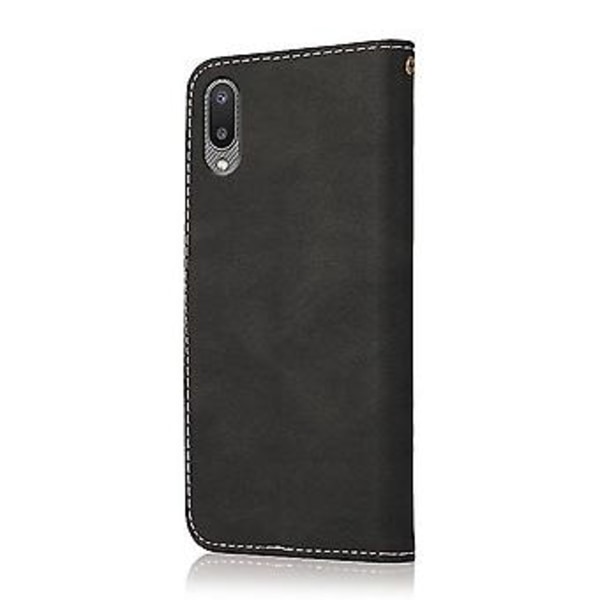Til Samsung Galaxy A02 / M02 To-farvet Syet Læder Telefonetui (Sort Rosenguld)
