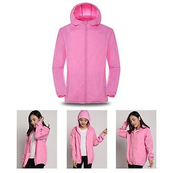 Vindjakke med hætte, lange ærmer, indsnævrende manchetter, lommer, lynlåslukning, mænd og kvinder, vandtæt, solbeskyttelse (S Pink)
