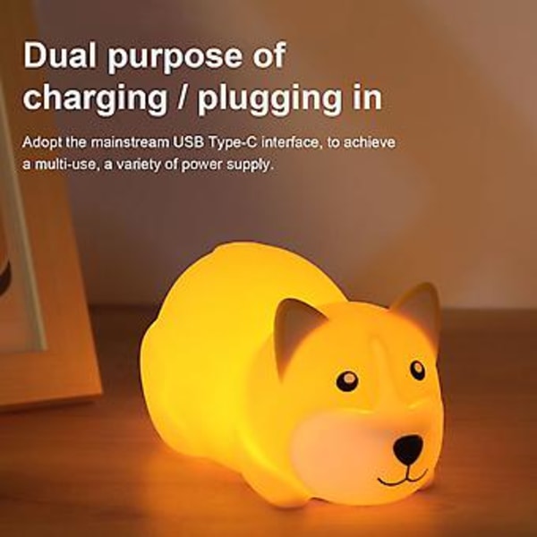 100% Ny, Sød Sengelampe USB-C Opladning Silikone Sjov Tegneserie Brun 3-gears Dæmpbar Natlampe