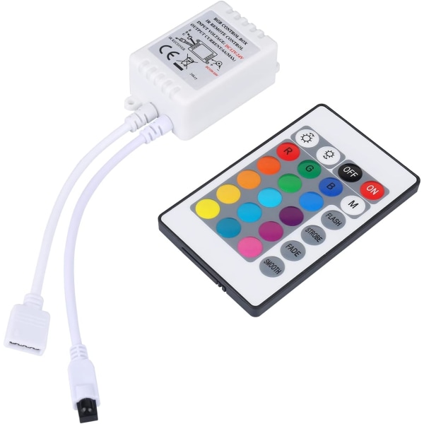 24-tasters IR-fjernkontroll og hvit IR-kontroller for RGB LED-stripe 3528 SMD-båndlys