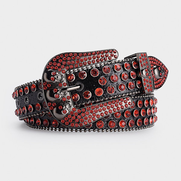 (Rød 110 cm) Rhinestone Skull bælte mænd skinnende modebælte punk fas