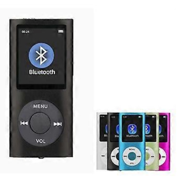 Mp3-afspiller/Mp4-afspiller, bærbar Mp3-musikafspiller med hukommelse SD-kort ultratynd klassisk digital LCD-skærm 1,82'(16G Sort)