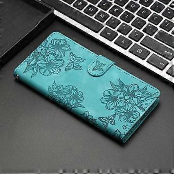 Cherry Blossom PU-etui til Motorola Moto E7 Plus (Grøn)