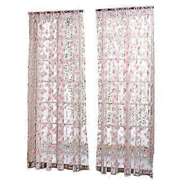 1*2M Lyse Blomster Blader Gardiner Vindusgass Dekorasjon Draperinger for Soverom Stue (Rosa)