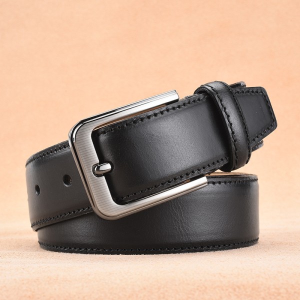 Black belt 125cm business denim work pants belt, top layer cowhid