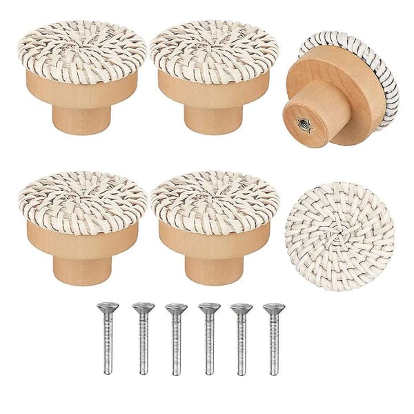 Boho Rattan Kommode Knopper Runde Træ Skuffe Knopper 6stk