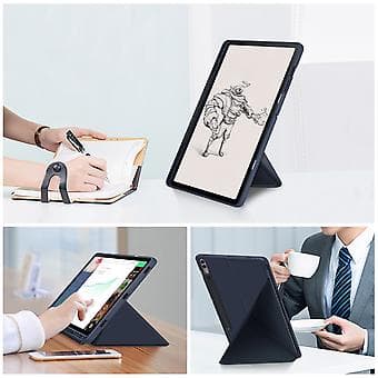 Multi-folding lærtablettveske for Samsung Galaxy Tab S9 (Mørk blå)