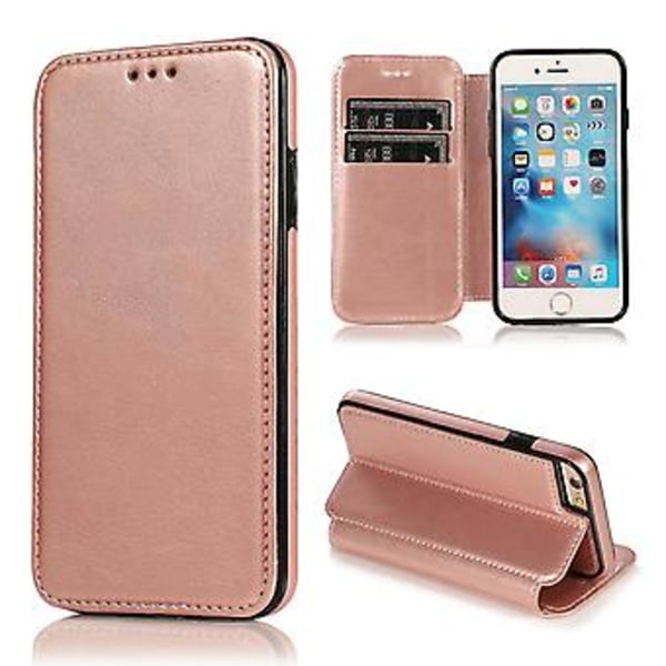 PU Læder Etui Folio Til Iphone 6p/6sp, Business Stil, Pengepung Funktion, Fald Beskyttelse, Stativ Funktion, Holdbar (Rosenguld)