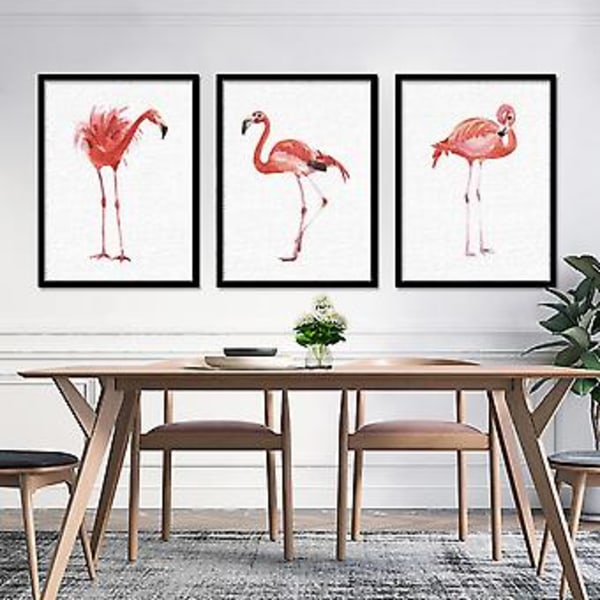 Wekity Flamingo Væghængt Kunstlærred Trykt Poster, Enkel Mode Akvarel Kunsttegning Dekoration til Hjemmet Stue Soveværelse Kontor og Børneværelse (Sæt