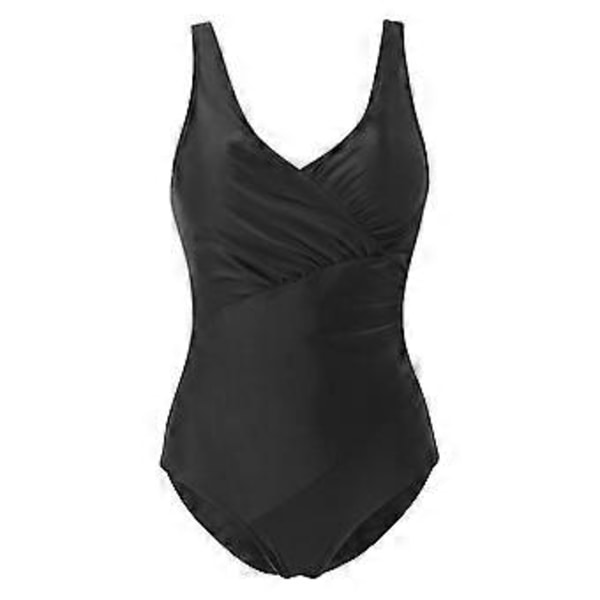 Plus Size Dame Gradient/Ensfarvet Heldragt Badedragt Sommer Strand Monokini Bodysuit Badetøj (2XL Sort)