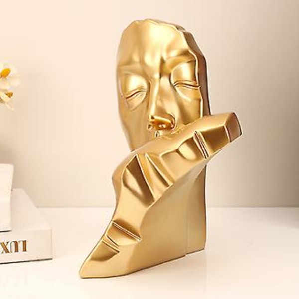 Kyssende Elskere Resin Skulptur, Moderne Kunst Ornamenter For Skrivebord, Skap og Bokhyller Dekorasjon, 100% Ny (Gull)