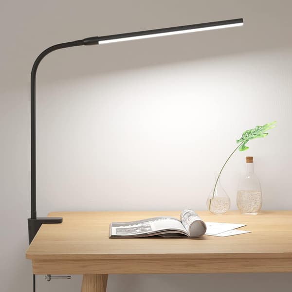 Svart 360 ° fleksibel LED skrivebordslampe med feste, USB leselys