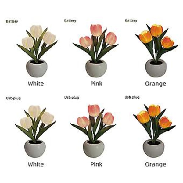 Ny LED Tulip Nattlampe Simuleringsblomst Bordlampe Atmosfære Lampe Hjemmeinnredning (Rosa)