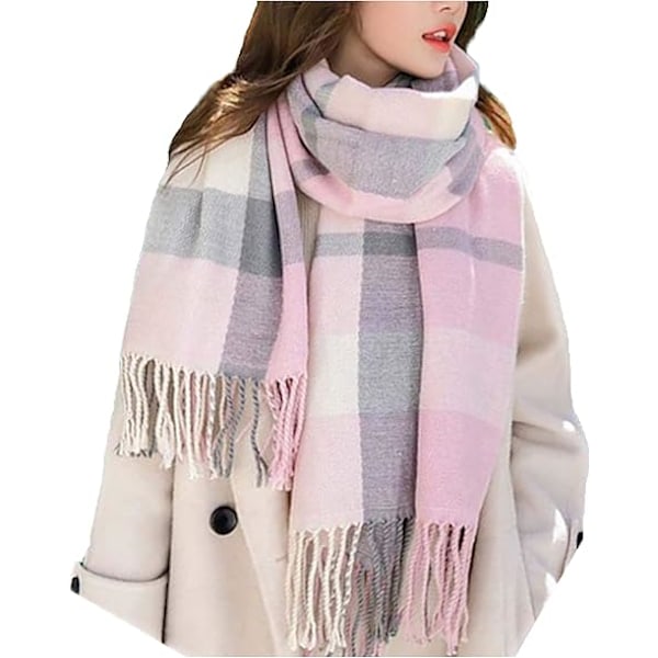Dam Scarf Lång Sjal Vinter Tjock Varm Stickad Stor Rutig Scarf