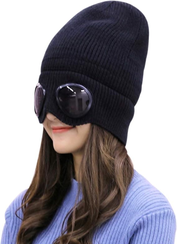 Unisex Goggle Beanie Mössor Varm Fin Stickad Grov Skid Vintermössa