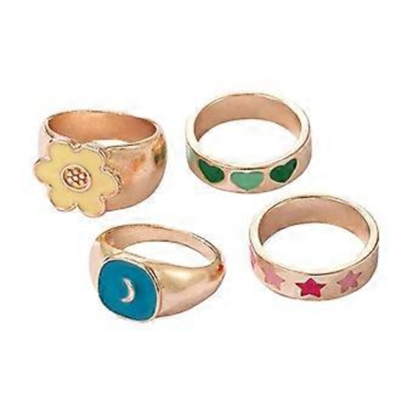4x Vintage Legeringsringe Stjerne/Måne Tema Bedårende til Kvinder Pige Venner Fest