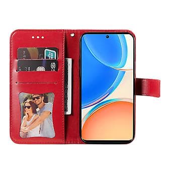 Blomster PU-etui for Honor X8 5G / X6 (Rød)