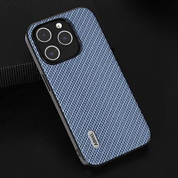 ABEEL Kolfiberstrukturfodral för iPhone 15 Plus (Ljusblå)