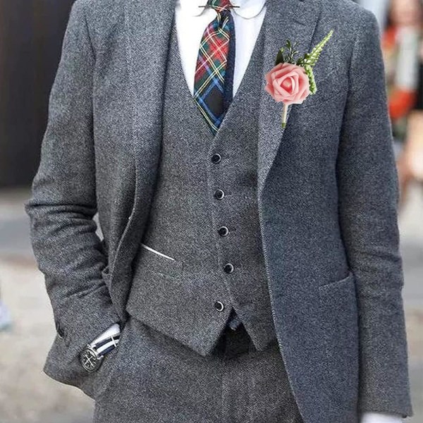 6 stykker bryllupsboutonniere til mænd, Corsage Boutonniere, kunstige lyserøde rosenblomster, til bryllup