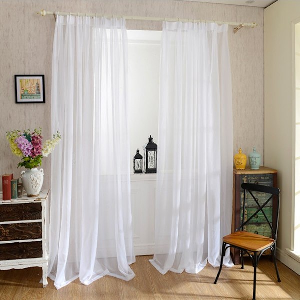2 stk hvite gjennomsiktige voilegardiner 140x225cm halvtransparente øyelapper i