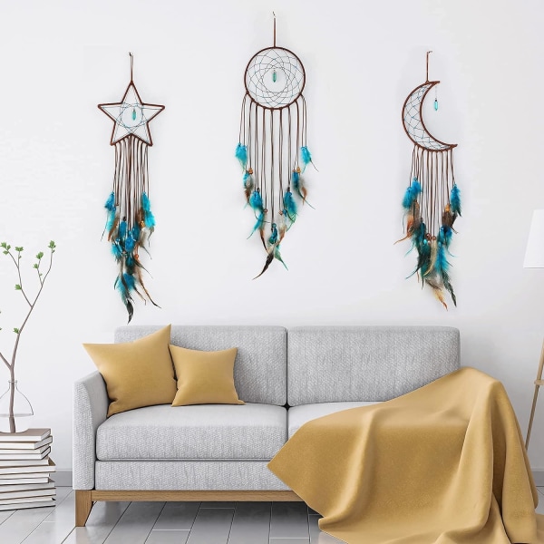 3 stk. drømmefangere med stjerne-, sol- og måne-design