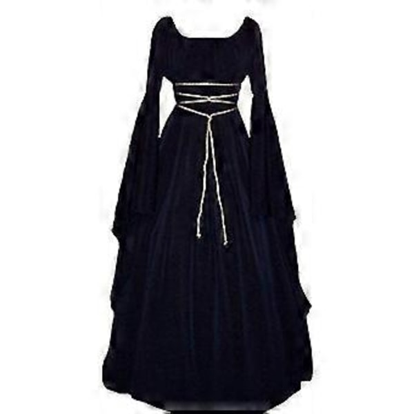 Naisten Halloween Renaissance Keskiaikainen Maxi Mekko Goottilainen Puku A (2XL Laivastonsininen)