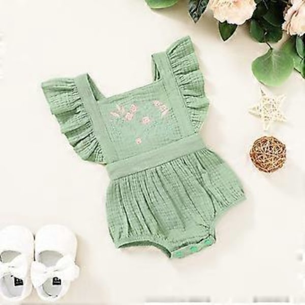 KATEA Spædbarn Pige Rufflet Ærmeløs Romper Casual Sommer Jumpsuit Bomuld Linned Tøj