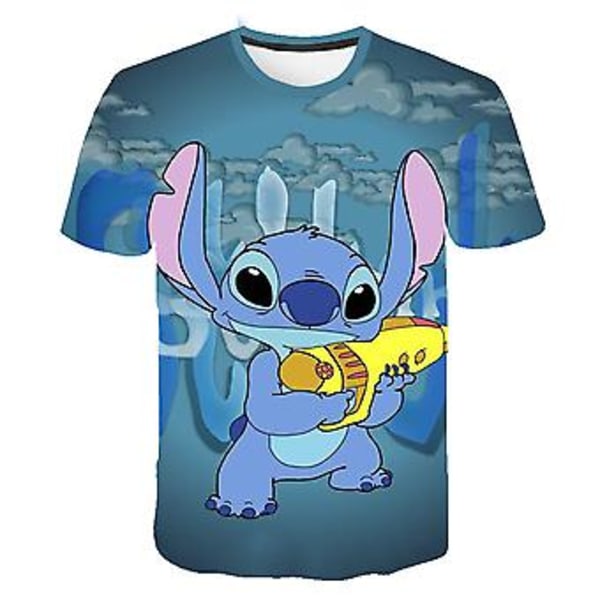 6-10 år Barn Gutter Jenter Disney Lilo & Stitch 3D Trykk Kort Ermet T-skjorte Tegneserie Avslappet Tee Topper Sommer T-skjorter (7-8 år A)