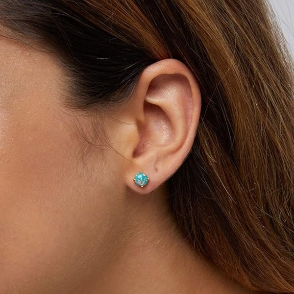 Opal Stud Øreringe Sterling Sølv Solitaire Stil Smykker til Kvinder