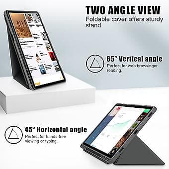 Multi-folding lærtablettveske for Samsung Galaxy Tab S9 (Grå)