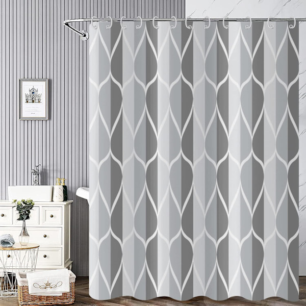 180*180cm Grå duschdraperi - Geometriska badrumsdraperier