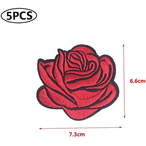 5 st Rosa Ros Patch Stickers Badge Broderi Stryk på Applikation