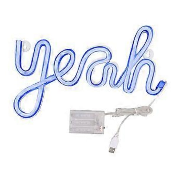 LED Neon Skilt Yeah Form Vægdekoration Neon Natlampe Ensartet Blød Belysning LED Skilt Blåt Lys