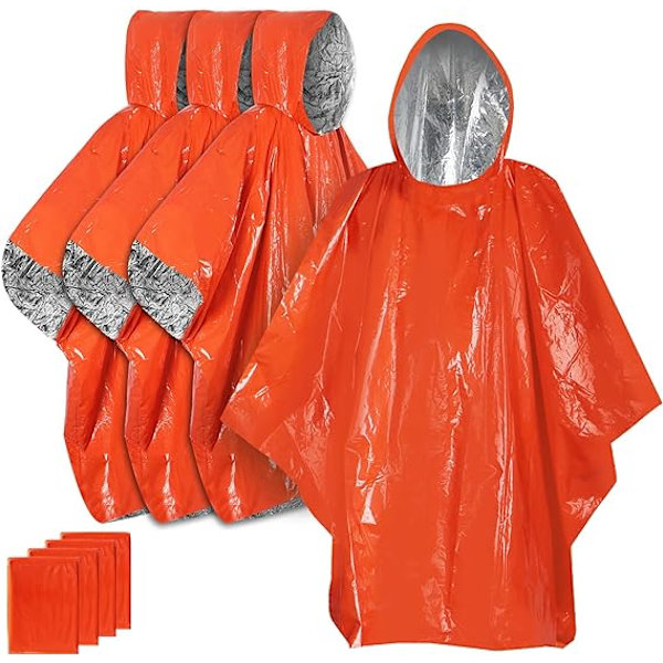 4-pack vattentäta regnponchos för camping och vandring, med reflexer
