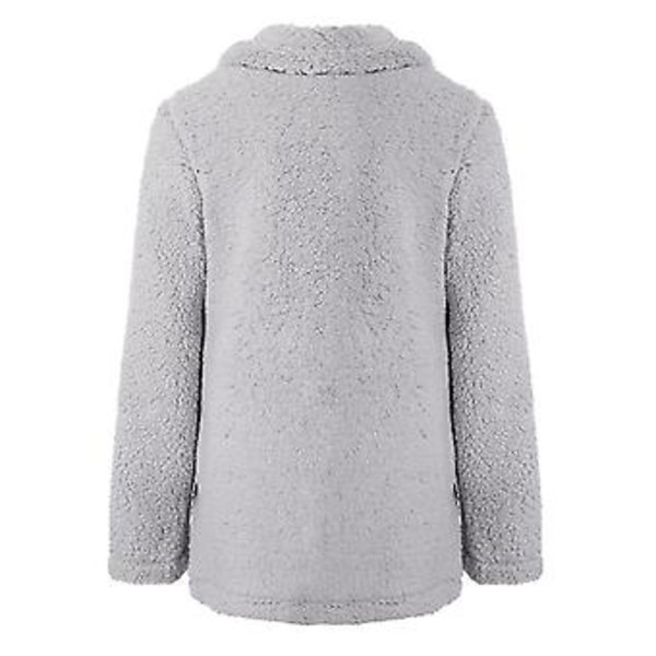Dame Teddy Bear Fleece Fluffy Jakke Cardigan Frakke Yderbeklædning (S Lysegrå)