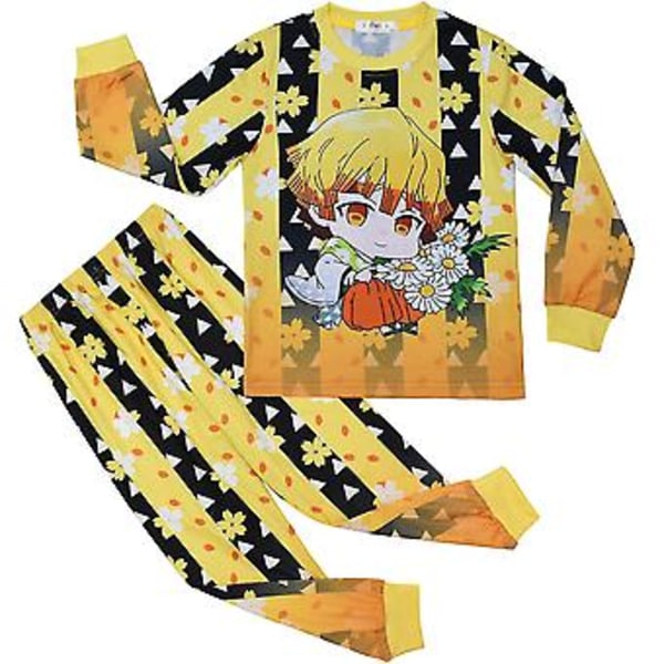 Påske-spøgelsesjæger Demon Slayer Børnetøj Hjemmetøj Langærmet Pyjamas Todelt Sæt (120cm Gul)