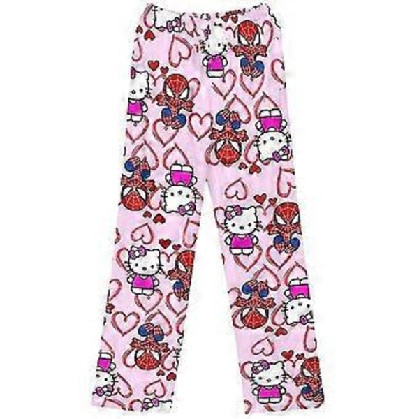 Cartoontryckta Pyjamasbyxor Casual Sömnkläder Loungewear Byxor Underdelar för Kvinnor Tonåringar Flickor (Rosa Katt L)