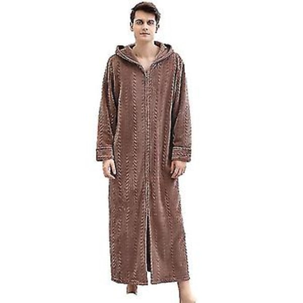 Lang Kåpe med Hetter for Menn og Kvinner - Flanell Morgenkåpe Nattkjole Robes (L Brun Menn)