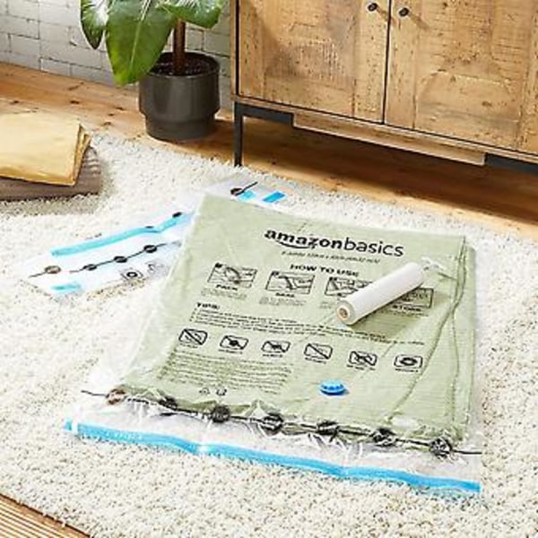 DLM 5-pak Vakuum Opbevaringsposer Klar Håndpumpe Pladsbesparende Vakuum Opbevaringsposer, Vakuumforsegling Opbevaringsposer, Tæpper, Puder, Sengetøj Opbevaring XS (L5)