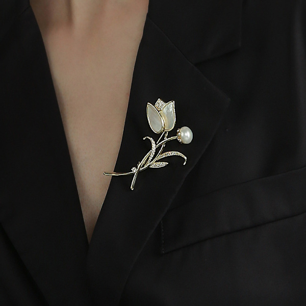 Temperament Mode Elegant Kunstig Blomst Rhinestone Brosche P