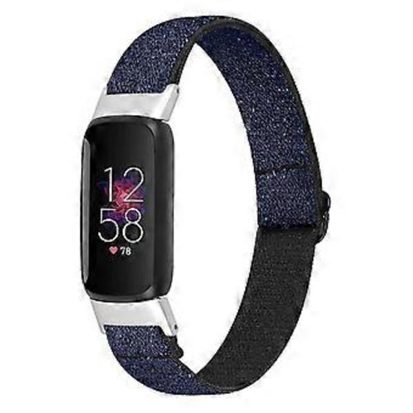 Elastisk Nylon Urrem Solo Loop Justerbar Udskiftningsrem Kompatibel Med Fitbit Luxe (Blå)